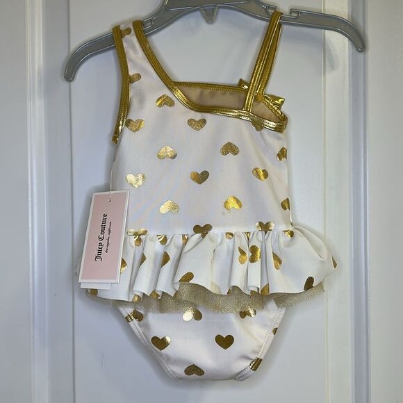 Juicy Couture Baby Girl Golden Hearts One Piece Swimsuit NEW Size 12 Month - Picture 5 of 7
